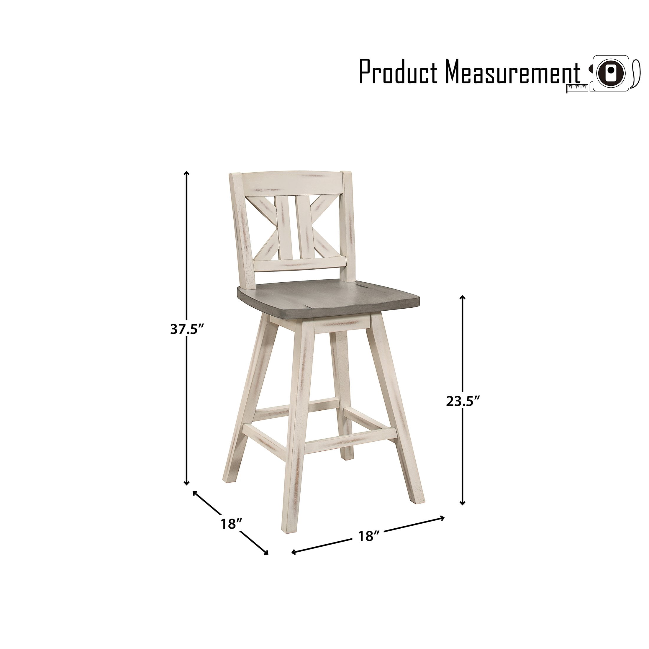 OakvillePark Roscoe Swivel Counter Height Barstool (Set of 2), White/Gray