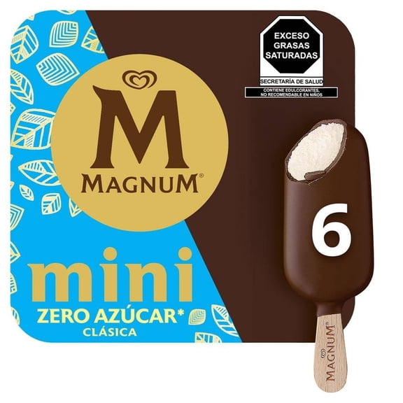 Paletas heladas Magnum mini zero azúcar clásica sabor vainilla 6 pzas de 42.2 g c/u
