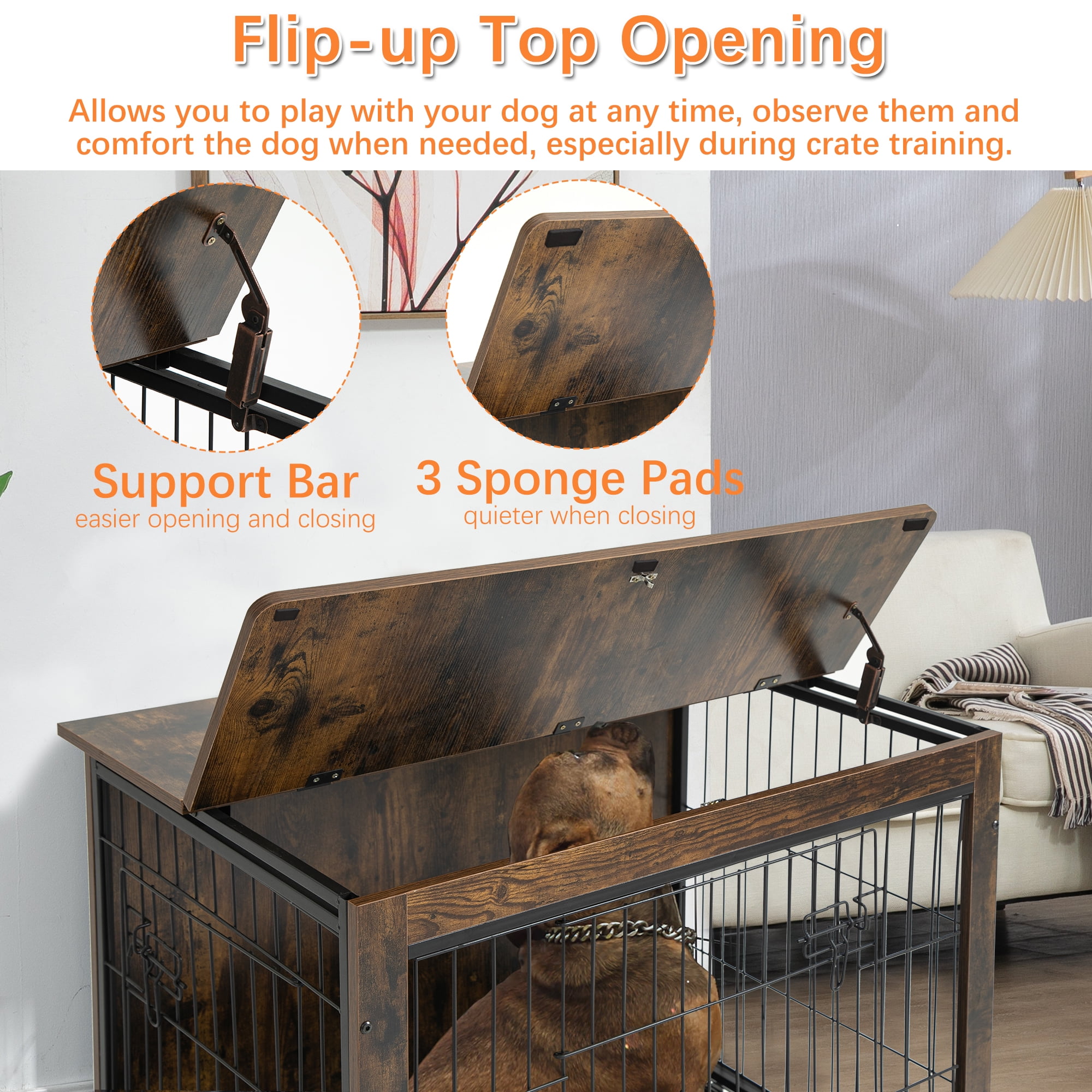 Pefilos 23.6"L Wood Dog Crate Furniture with Cushion, Double-Doors Dog Cag for Indoor, Dog House, Dog Kennel for Small Dogs, Brown Pefilos 23.6"L Wood Dog Crate Furniture with Cushion, Double-Doors Dog Cag for Indoor, Dog House, Dog Kennel for Small Dogs, Brown