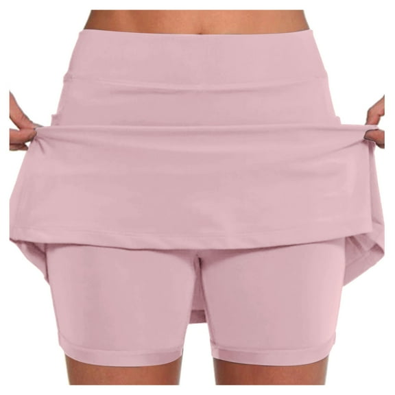 Women's Casual Solid Tennis Pocket Skirt with Elastic Closure, Two-Layer Design, Lightweight, Stretchy, Breathable Fabric, Suitable for Various Activities