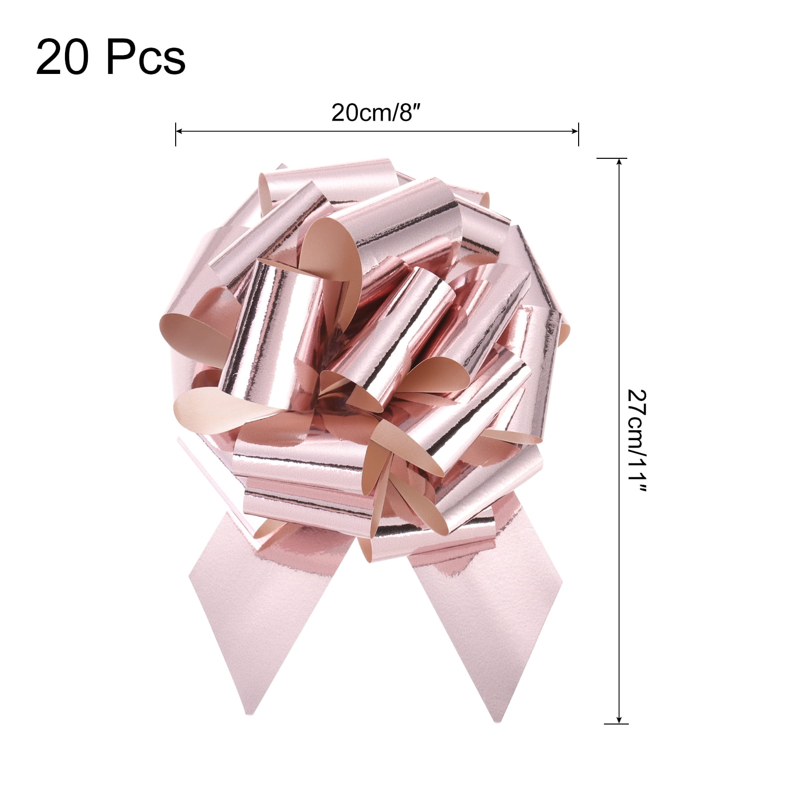 Uxcell 20pcs 8 Inch Metallic Large Big Pull Bow Gift Wrapping Bows Ribbon, Rose Gold
