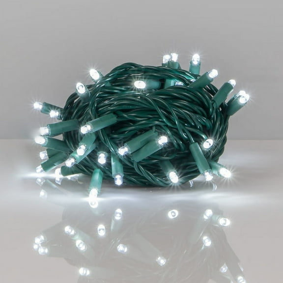 Kringle Traditions 5mm LED Cool White Christmas Lights, Mini LED String Lights; 50 Lights, Green Wire, 25ft (Balled Set)