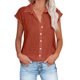 thumbnail image 1 of Qucoqpe - Blusas de verano para mujer, tallas grandes, manga corta, botones, cuello en V, moda informal, lisas, holgadas, de lino y algodón, en oferta, 1 of 5