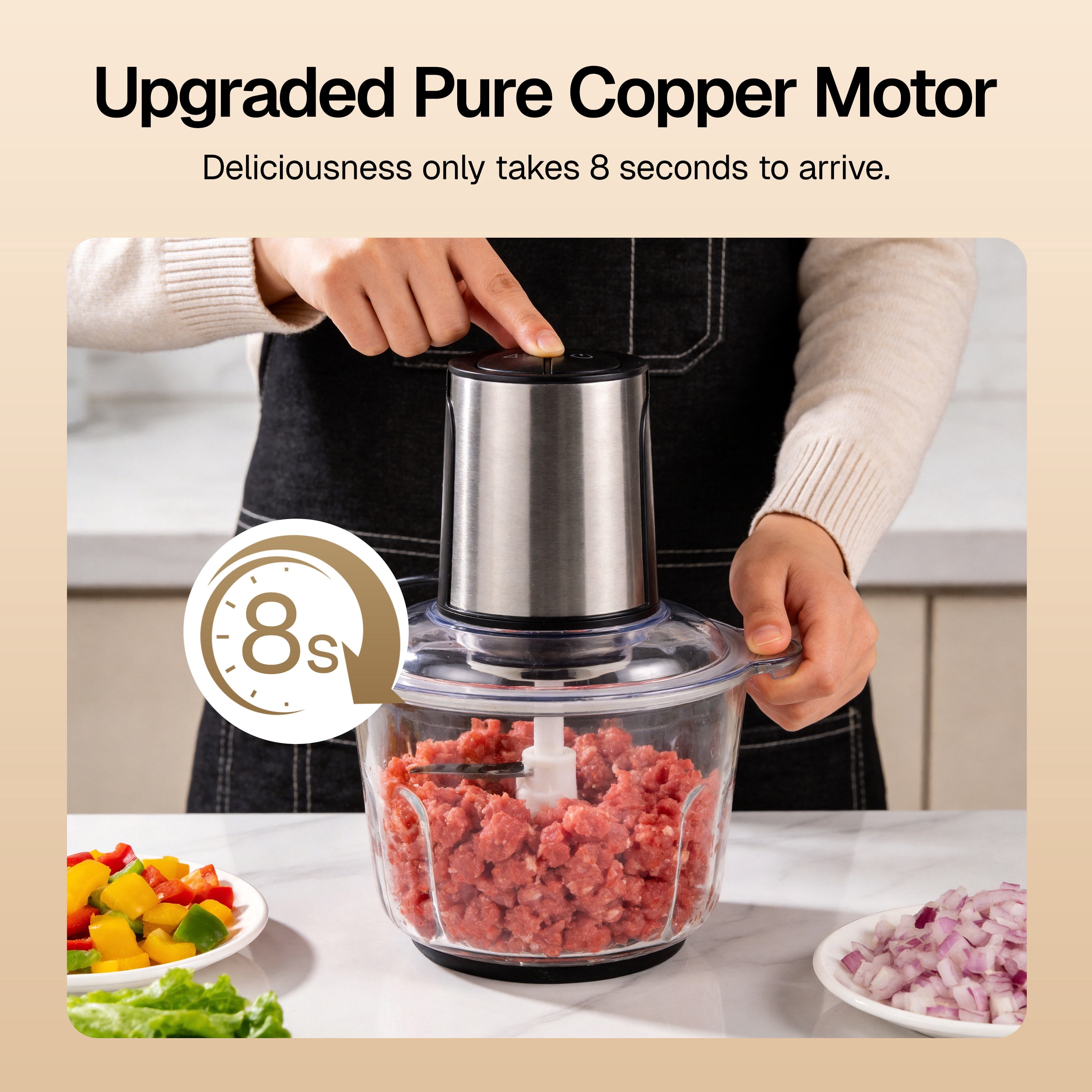 Behome Food Processors, 10 Cup Electric Food Chopper Meat Grinder & Vegetable Chopper with Powerful 400W Copper Motor Blades for Fruits/Meat/Nuts