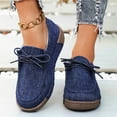 thumbnail image 3 of Denim Loafers for Women Platform Soft Sole Cushioned Walking Shoes Lace up Casual Round Toe Canvas Shoes Blue Size 6, 3 of 7