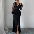 thumbnail image 4 of Quixlent Sexy Bodycon Maxi Dress for Women V Neck Long Sleeve Mesh Sequin Dress Ruffle Side Split Wedding Guest Cocktail Party Dress, 4 of 6
