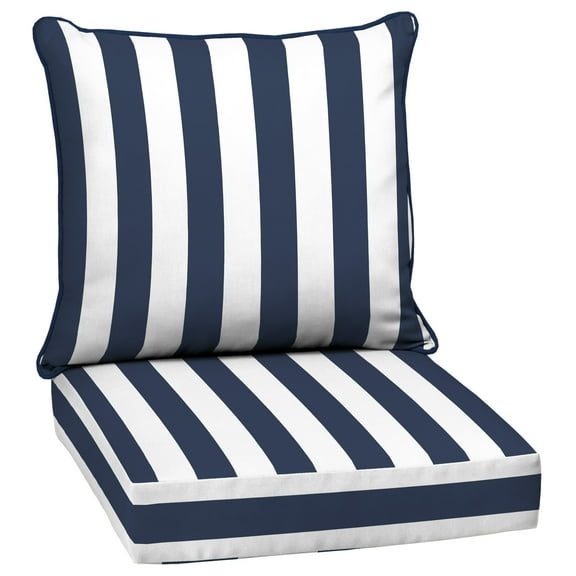 ARDEN Outdoor Deep Seat Cushion Set, 24 x 24, Water Repellant, Fade Resistant, Deep Seat Bottom & Back Cushion, Sapphire Blue Cabana Stripe