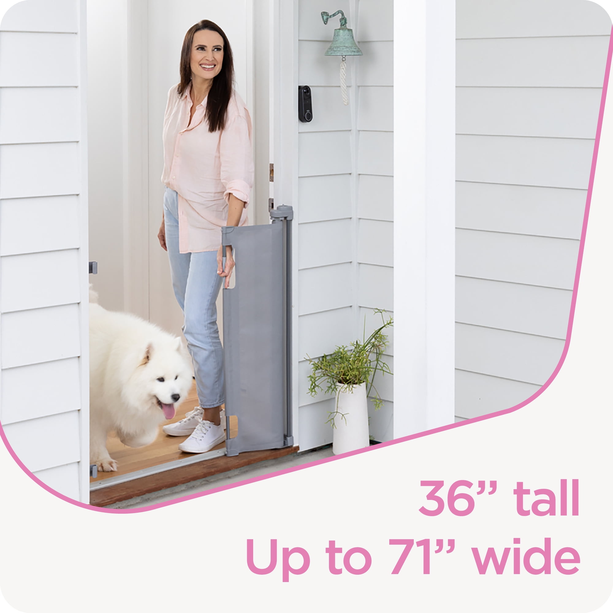 Perma 36” H x 71" W Retractable Baby Gate for 6-24 Months, Manual Tensioning & 3-Way-Locking, Gray