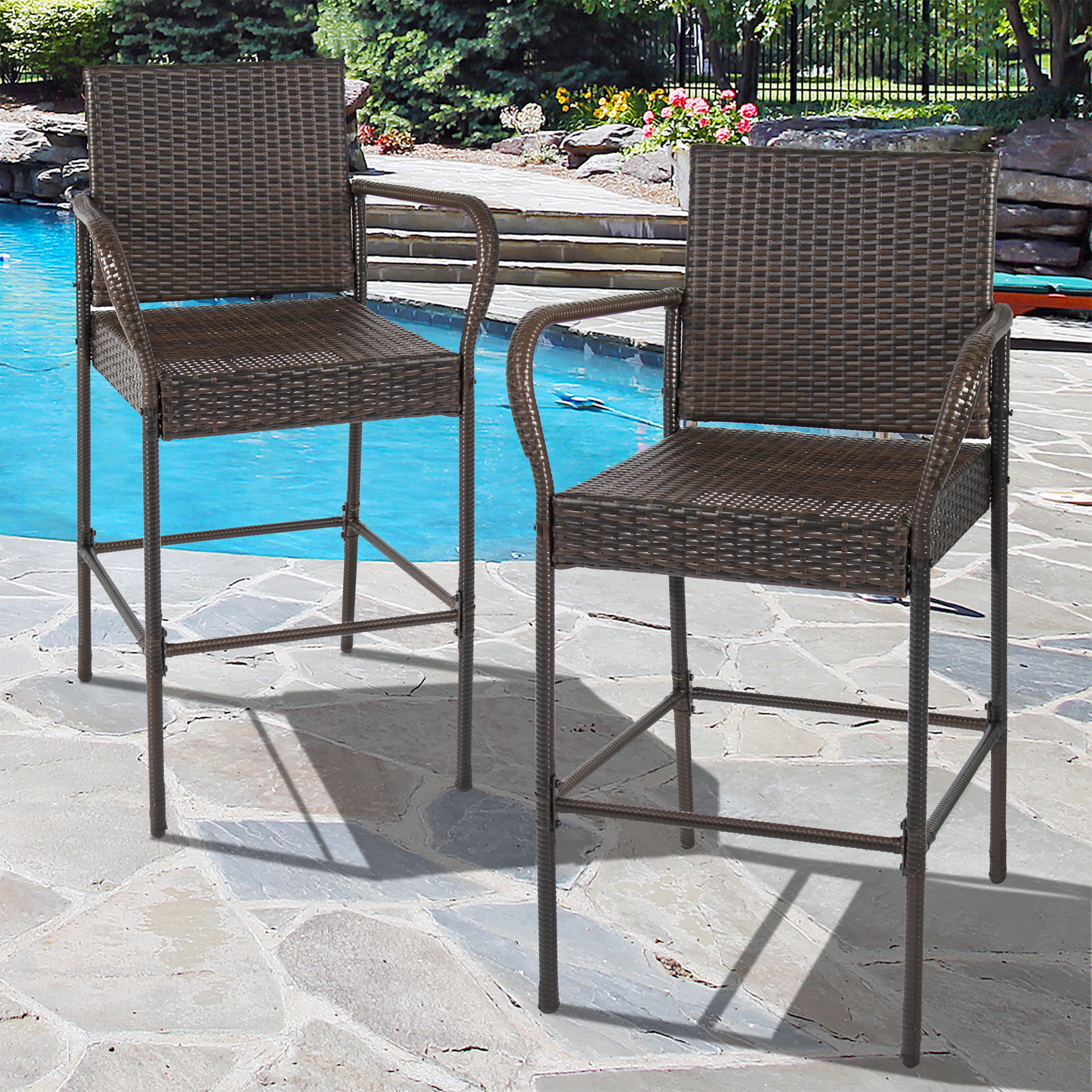 Best Choice Products Set Of 2 Outdoor Brown Wicker Barstool