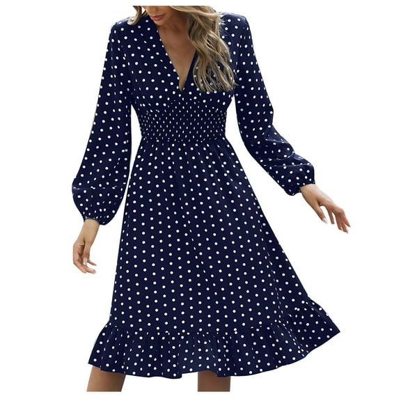 Spring Savings Clearance Lindreshi Fall Dresses for Women 2023 Homecoming Dresses Women's Fashion Long Sleeve Print V-Neck Ladies Holiday Outing Long Dress