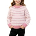 thumbnail image 2 of Spazoro Girls Striped Pullover Sweater Ribbed Cuffs, Long Sleeve Round Neck Loose Warm Casual Knit Jumper for Daily Wear Pink Size 3-4T, 2 of 8