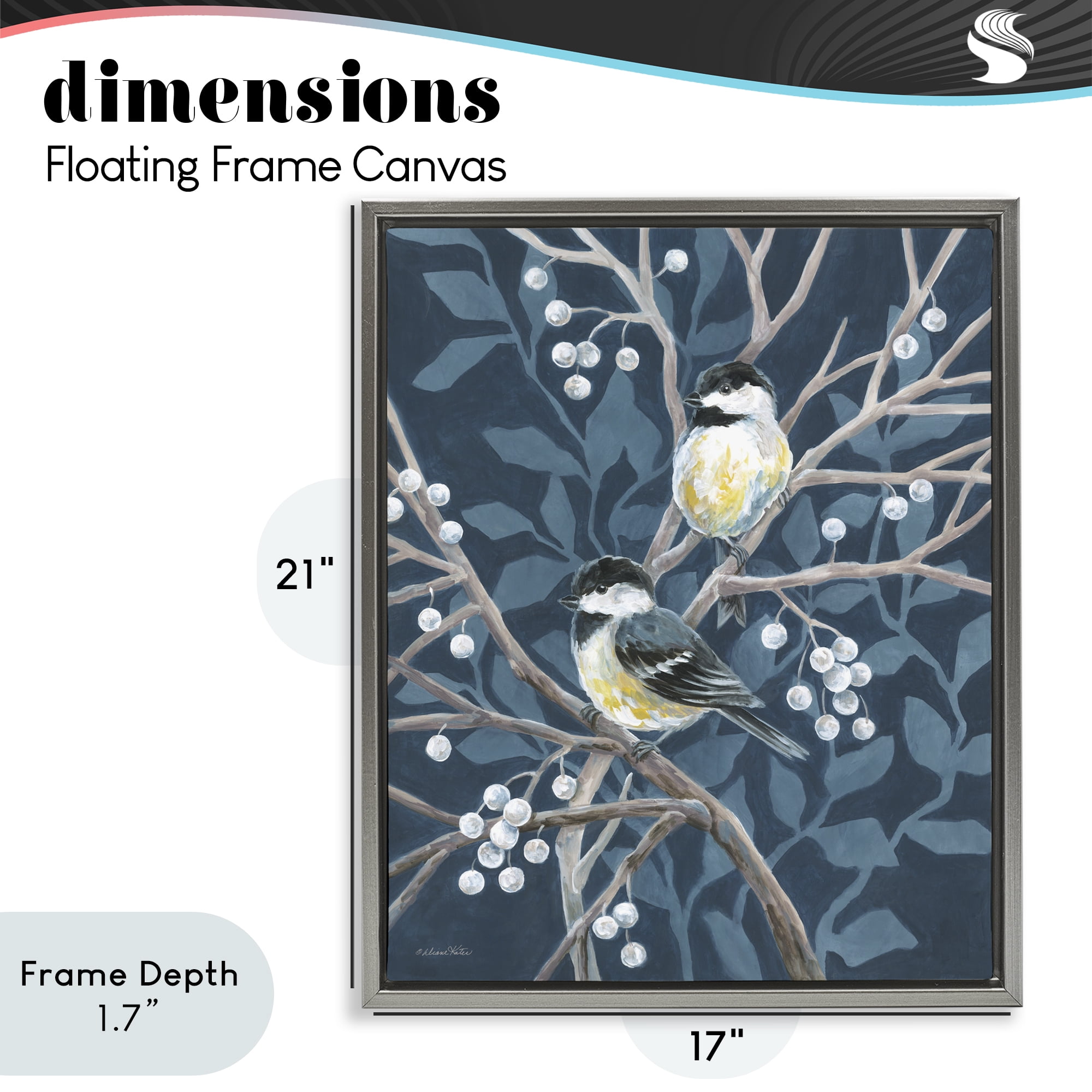 Stupell Industries Chickadees on Winter Berries Gray Framed Floater Canvas Wall Art, design by Diane Kater