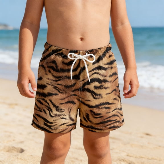 GobdXE Kids Leopard Print Swim Trunks Built-in Compression Liner Water Sports Shorts Size:9-10 Years