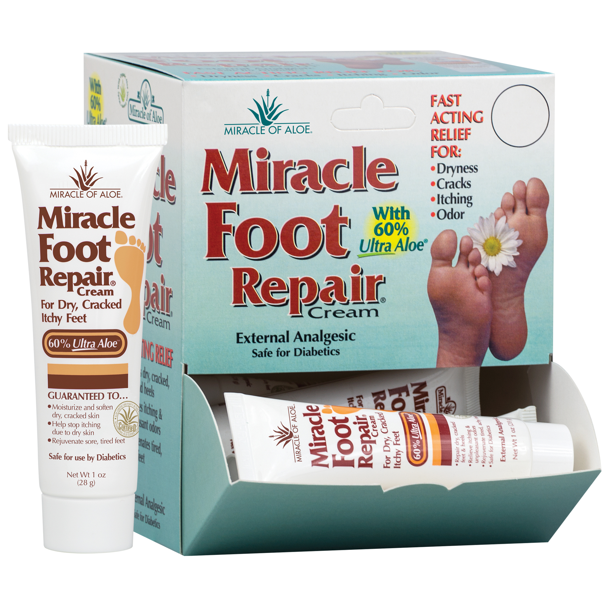12- piece display Miracle Foot Repair Cream 1 ounce tube with 60% UltraAloe