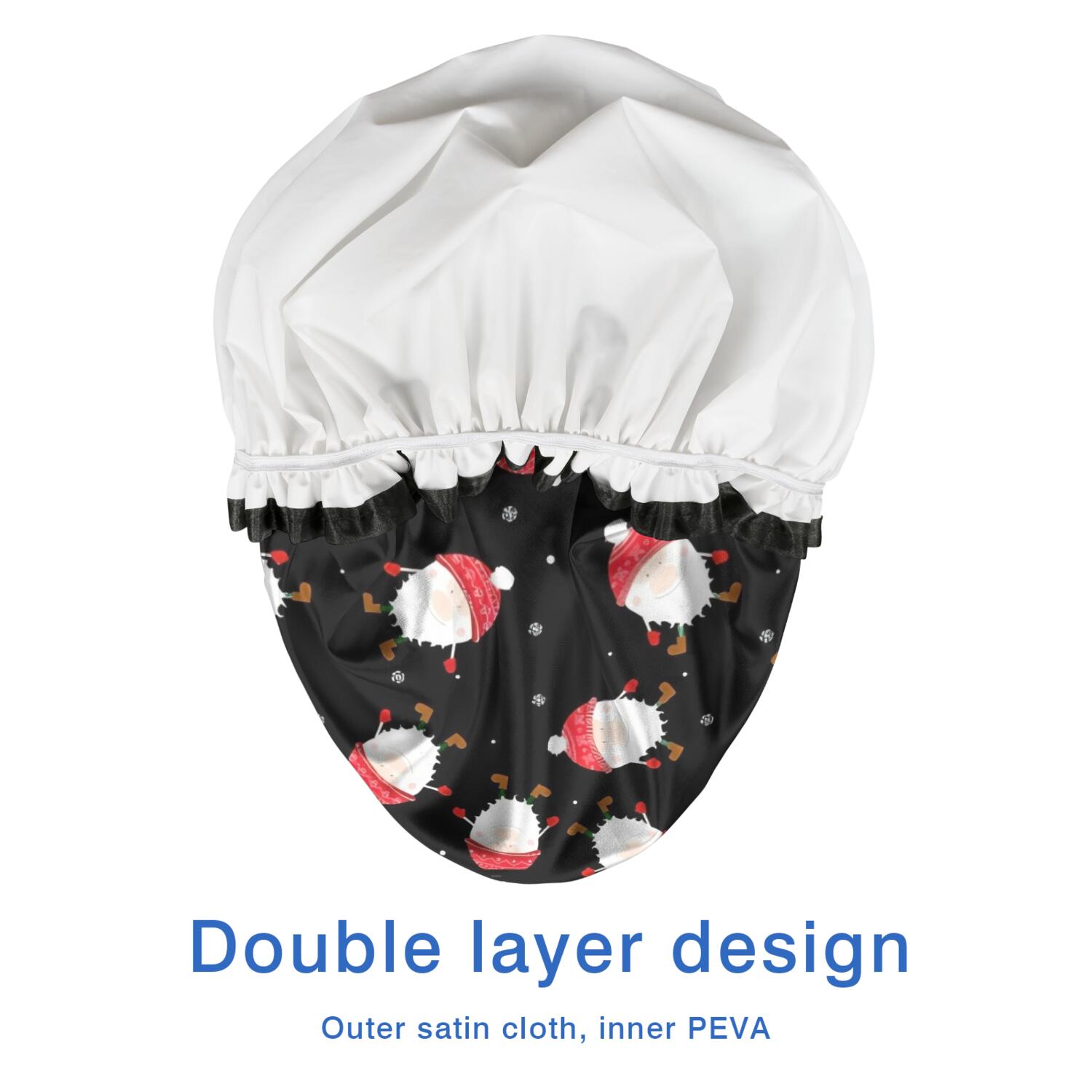 Shower Caps,Black Christmas Santa Pattern Waterproof Shower Cap for Women 4 Pieces,Double Reusable Hair Cover for Shower PEVA Elastic Stretch Hem