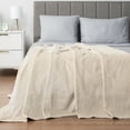 thumbnail image 3 of PAVILIA Soft Fleece Ivory Cream Throw Blanket for Couch, Lightweight Plush Warm Blankets for Bed, Fuzzy Cozy Flannel Blanket Throw for Sofa, Travel, Jacquard Pattern, Ivory/Cream, Twin, 60x80 inch, 3 of 8