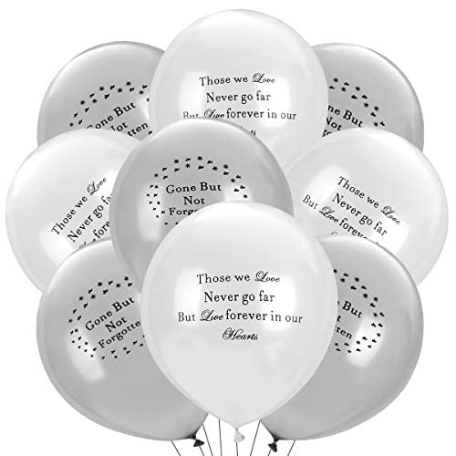 50 Pieces White Memorial Balloons 12 Inch Heart Shape Funeral Remembrance Balloons and 10 Pieces 41.3 Inch Dove Balloons for Death and Funeral