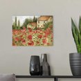 thumbnail image 4 of Cuadro decorativo lienzo panorámico acuarela campo de amapolas rojas casa rural cipreses altos paisaje provenzal suave rústico floral, decoración sala dormitorio cocina estilo boho francés mexicano, 4 of 6