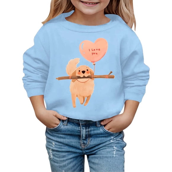 GPOECD Autumn Winter Valentine Day Fashionable Girls Hoodies Puppy Print Children Hoodless Sweatshirt e-Sky Blue,12-18 Months