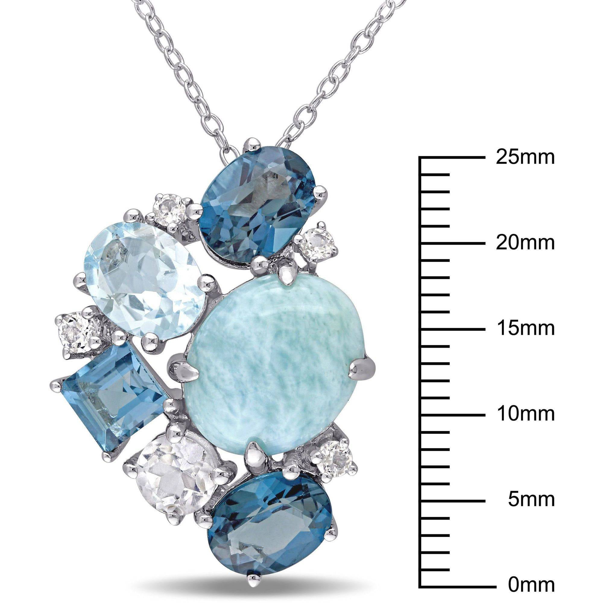Ravishing Impressions Natural Larimar & Blue Topaz Gemstone 925 Solid Sterling Silver Marvelous Pendant for Women FSJ-717 