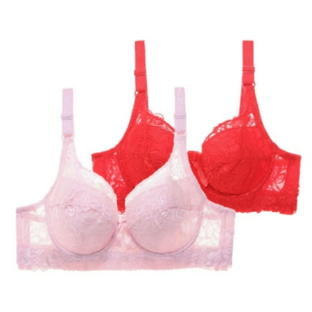 Pavied Push Up Bra Plus Size Bra Women s 2PC Bra Casual Fashion Large Size Bra Slim Spongeless Sponge Underwear Lace Bra Balconette Bras Seamless Bras Pink 95C