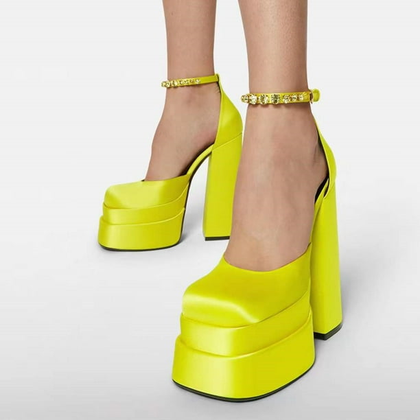 Nueva marca de sandalias de mujer, zapatos de verano, zapatos sexis de tacón alto grueso con plataforma, vestido negro, rojo y amarillo, zapatos de fiesta para boda, zapatos de tacón para mujer Deng Xun unisex