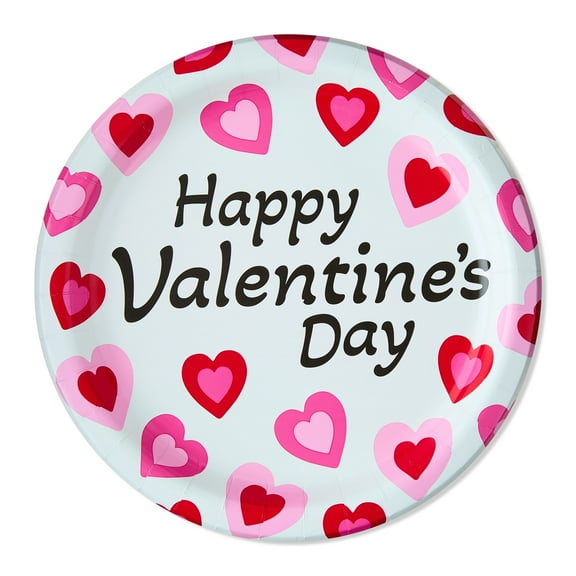 Disposable Paper Plates, 9", Red and Pink Hearts, 8 Count, Valentine's Day by Way To Celebrate