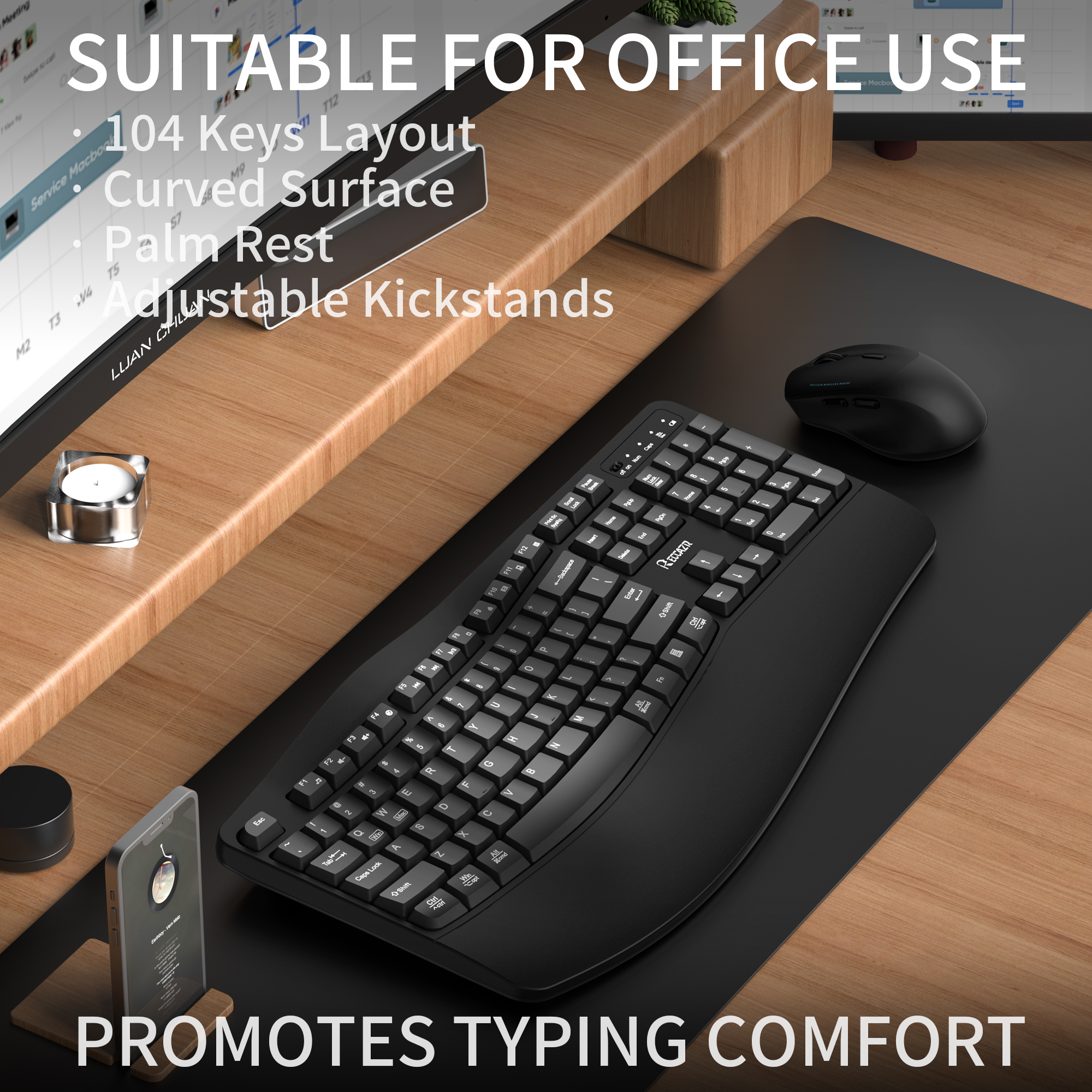 Reccazr Wave Ergonomic Wireless Keyboard & Mouse Combo photo 2