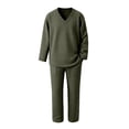 thumbnail image 3 of Ohufall V Neck Sets for Men Long Sleeve Loose Solid Color Drawstring Comfort Tops with Long Pants Casual Sets, 3 of 4