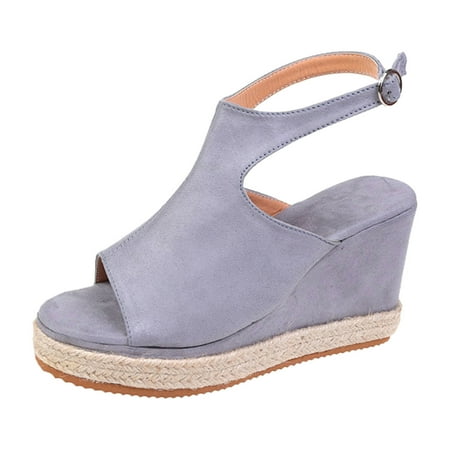 

Summer Women s Open Toe Sandals Straw Hemp Rope Sole Casual Wedges