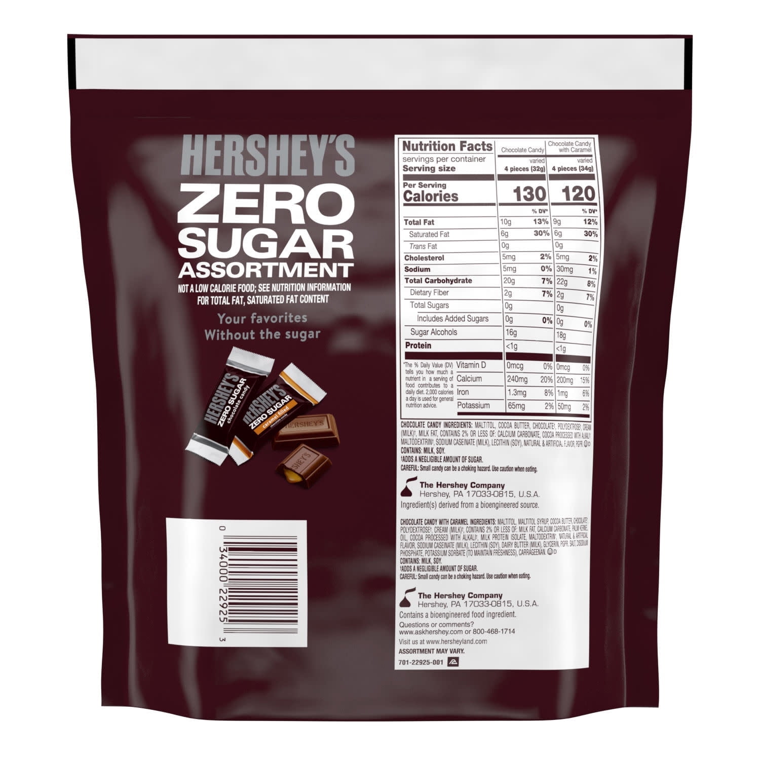 Hershey's Zero Sugar Assorted Chocolate Candy, Bag 15.5 oz