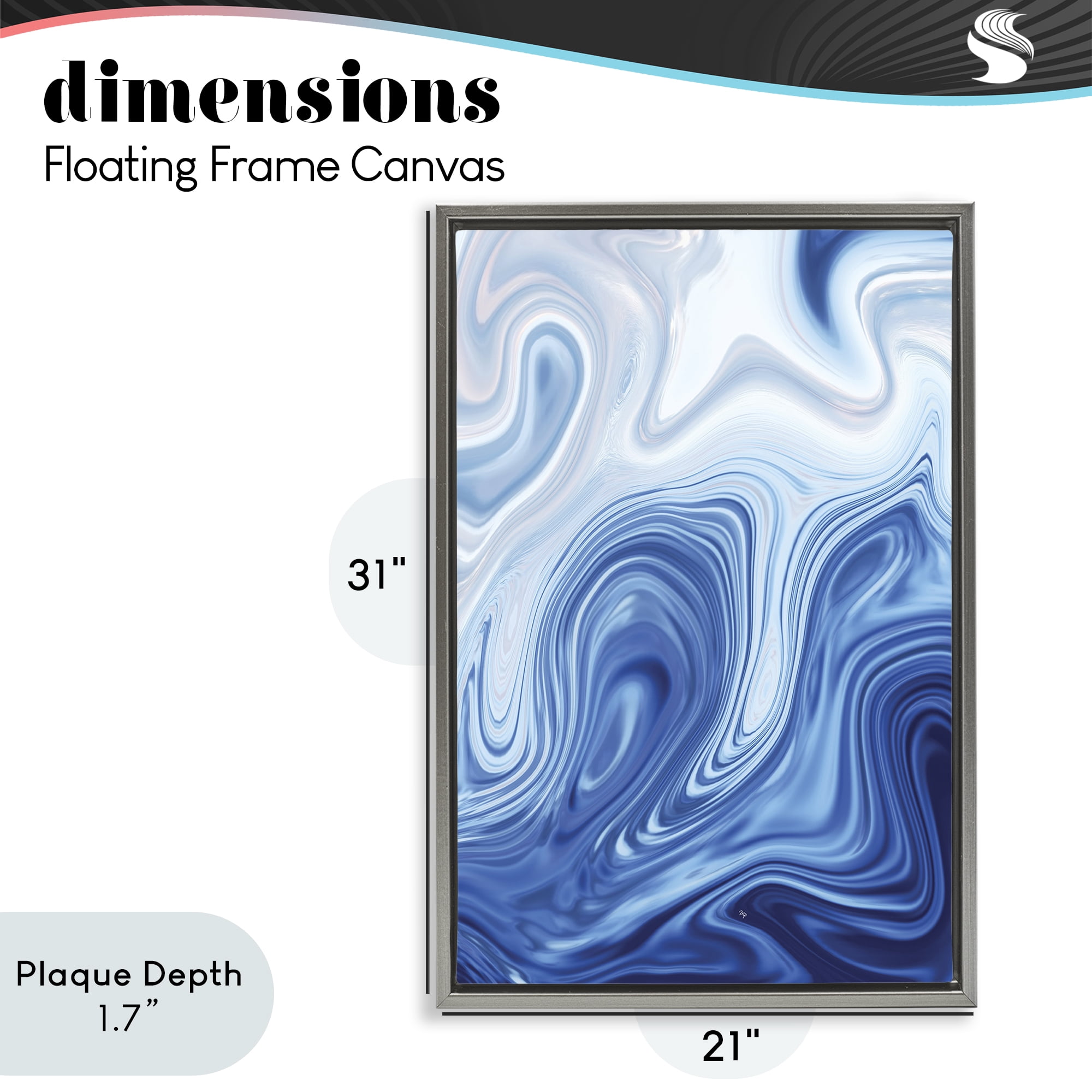 Stupell Industries Blue Marble Fluidity Gray Framed Floater Canvas Wall Art, design by Martina Pavlova
