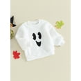 thumbnail image 3 of Arvbitana 9M-4T Kids Baby Boys Girls Halloween Fleece Romper/Sweatshirt Long Sleeve Cute Ghost Face Embroidery Bodysuit/Hoodie Newborn Casual Pullover Tops, 3 of 9