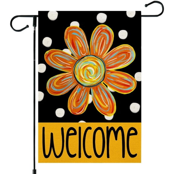 Summer Garden Flag Floral 12x18 Inch Double Sided Small Burlap Seasonal Holiday Polka Dots Outside Yard Decoration