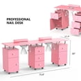 thumbnail image 2 of Ktaxon Double Nail Desk with Electric Dust Collectors, 5 Drawers, 2 Cabinets, Pink, 2 of 8