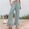 thumbnail image 2 of Lumtrix Women’s Casual Linen Pants Wide Flared Leg Drawstring Palazzo Pants Summer Beach Ruffle Trousers with Pockets Light Gray S, 2 of 7