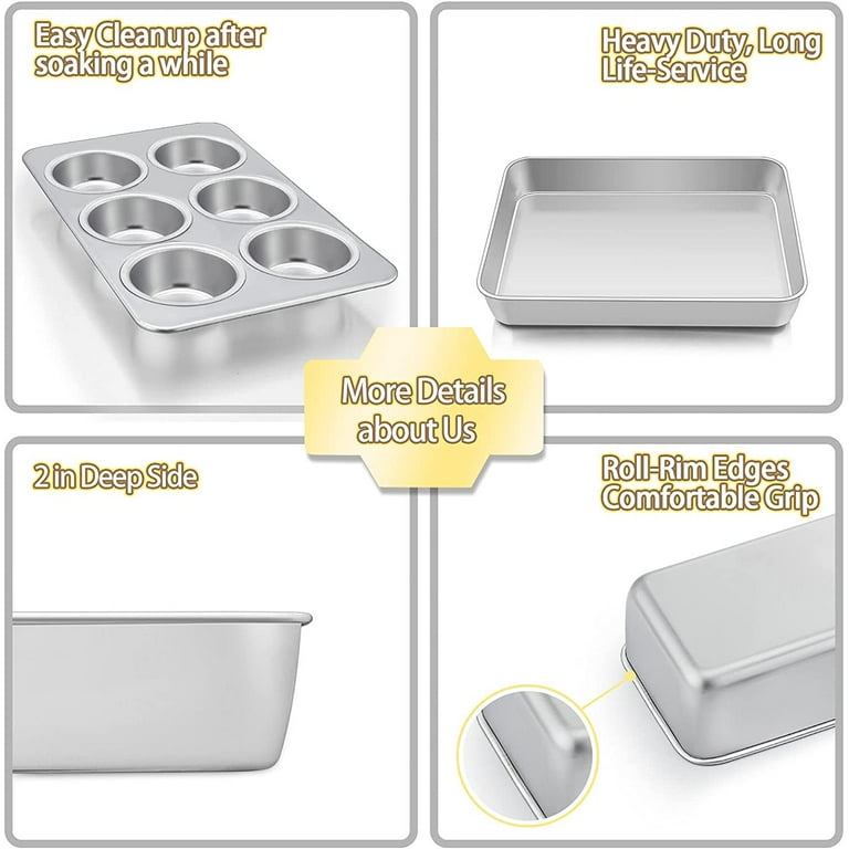 12-Piece Stainless Steel Bakeware Sets, Metal Baking Pan Set Include Round Cake Pans
