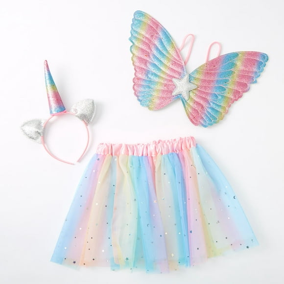 Claire's Pastel Rainbow Unicorn Princess Dress Up Set for Little Girls, Halloween Kids Costumes - 3 Pack