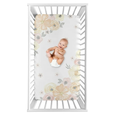 UPC: 0846480082934 | Watercolor Floral Yellow And Pink Photo Op Fitted Crib Sheet by Sweet Jojo Designs