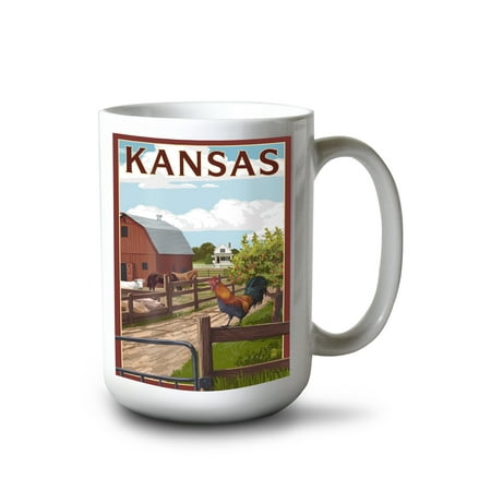 

15 fl oz Ceramic Mug Kansas Barnyard Scene Dishwasher & Microwave Safe