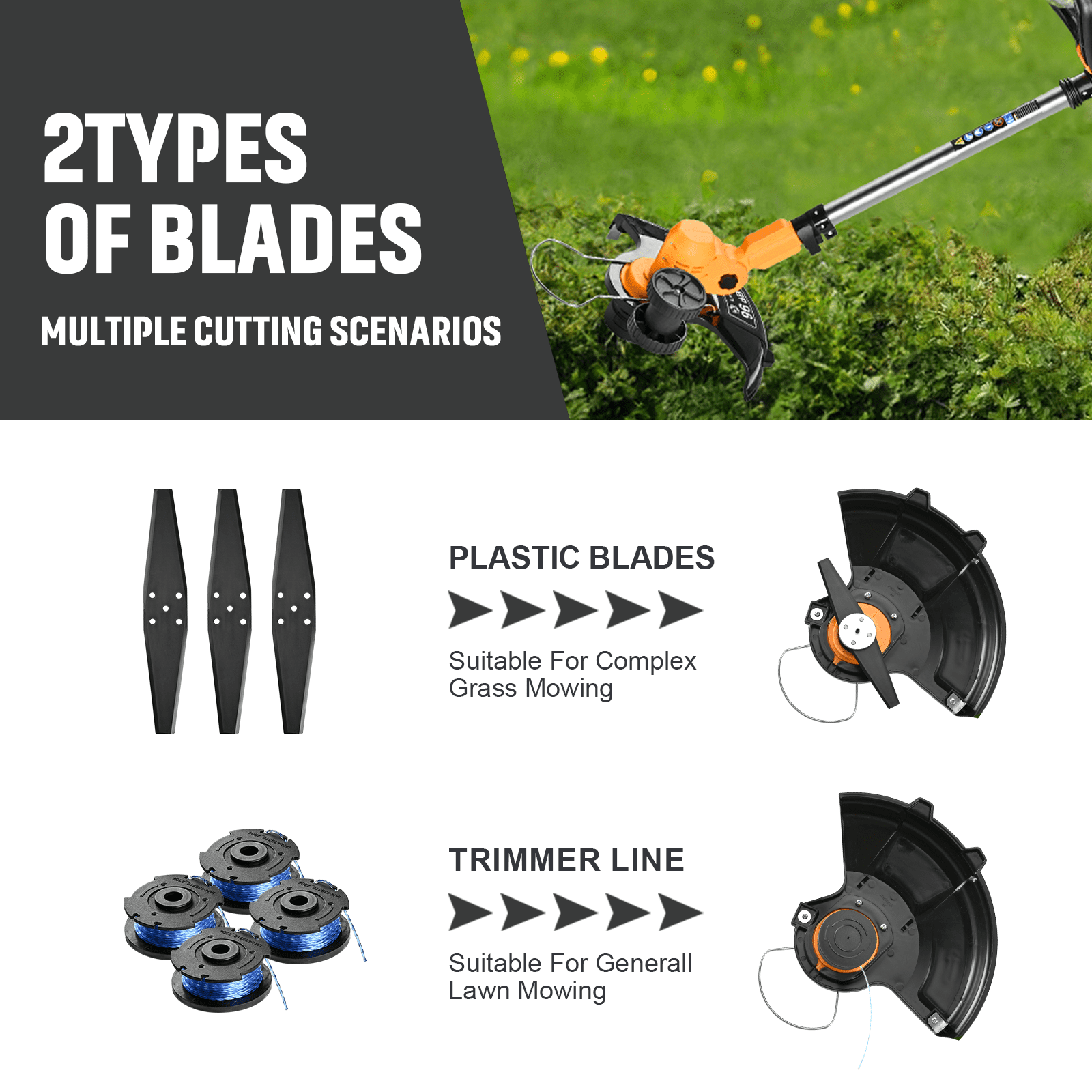 20V MAX Cordless String Trimmer, Cordless Grass Trimmer Edger Electric Weed Eater Wacker for Garden and Yard Yellow