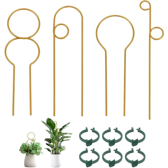 1 Set 1 Set Iron Trellis for Plant Support Extension with 6Pcs Plastic Plant Bender Golden 39~300x29.5~103x4~8.5mm