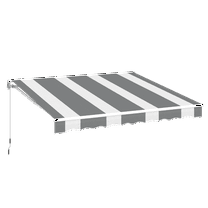 YODOLLA 8.2'×6.5' Manual Retractable Awning Sun Shade Patio Awning Cover Outdoor Patio Canopy Sunsetter Deck Awnings with Manual Crank Handle, Grey Stripes
