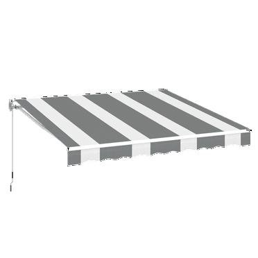 YODOLLA 8.2'×6.5' Manual Retractable Awning Sun Shade Patio Awning Cover Outdoor Patio Canopy Sunsetter Deck Awnings with Manual Crank Handle, Grey Stripes