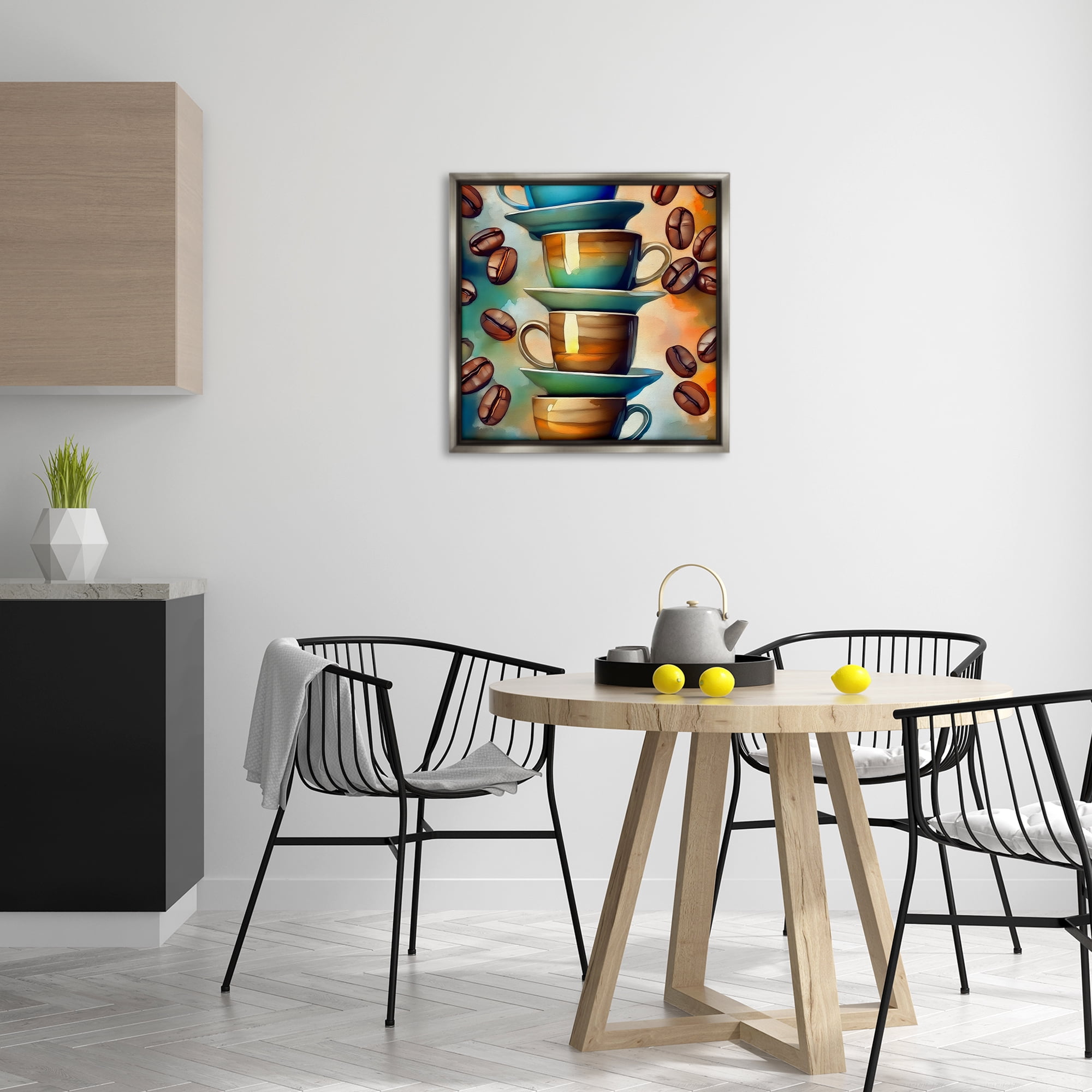 Stupell Industries Ceramic Teacups & Coffee Food & Beverage Painting Gray Floater Framed Canvas Art Print Wall Art, 25 x 25