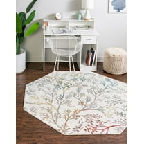 Rugs.com Blossom Collection Rug – 6 Ft Octagon Ivory Medium Rug Perfect For Living Rooms, Kitchens, Entryways