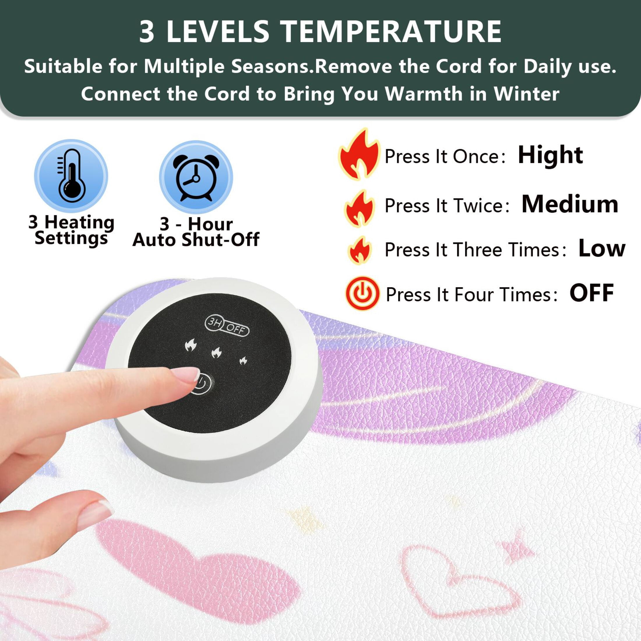 Large Heated Desk Mat Mouse Pad 31.5"x13"PU Leather Graphene Heating Desk Warmer with 3 Temperature Settings 110V US Plug Non-Slip Warm Pad for Home, Office, and Gaming Magical Unicorn Garden Pattern