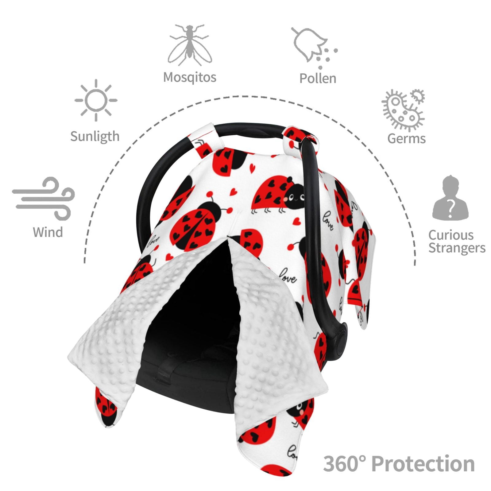 Car Seat Cover Baby - Ladybug And Heart Breathable Infant Car Seat Cover for Baby Carseat, Lightweight Comfort Baby Essentials Must Haves Newborn Stuff for Girl Boy
