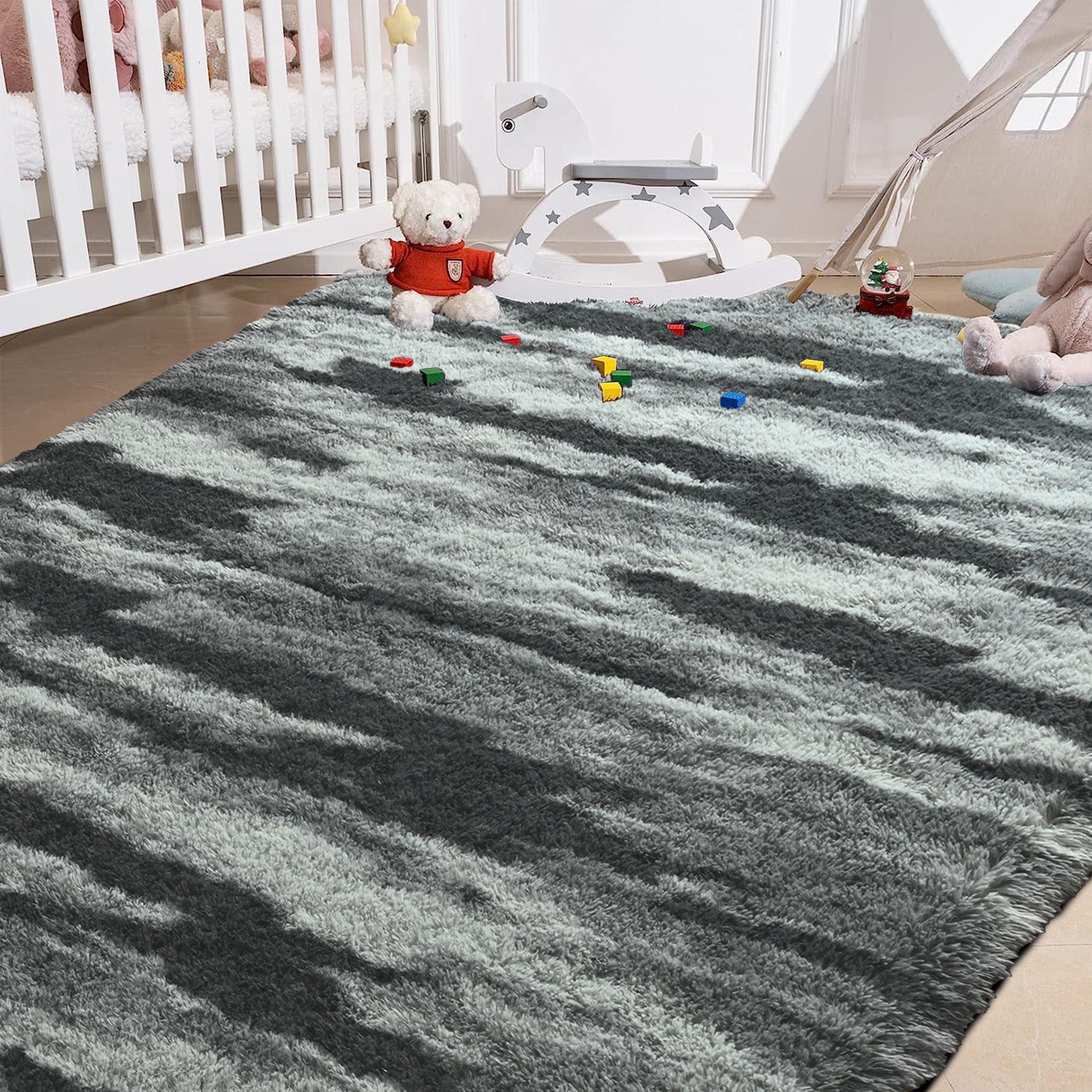Arogan 4x6 Feet Area Rugs for Living Room Bedroom, Grey Soft Fluffy Shaggy Bedside Carpet, Machine Washable Indoor Floor Rug for Kids Home Decor Aesthetic