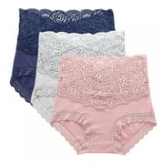 Valcatch 3 Pack Women's High Waisted Cotton Underwear V-shaped Lace Full Coverage Panties